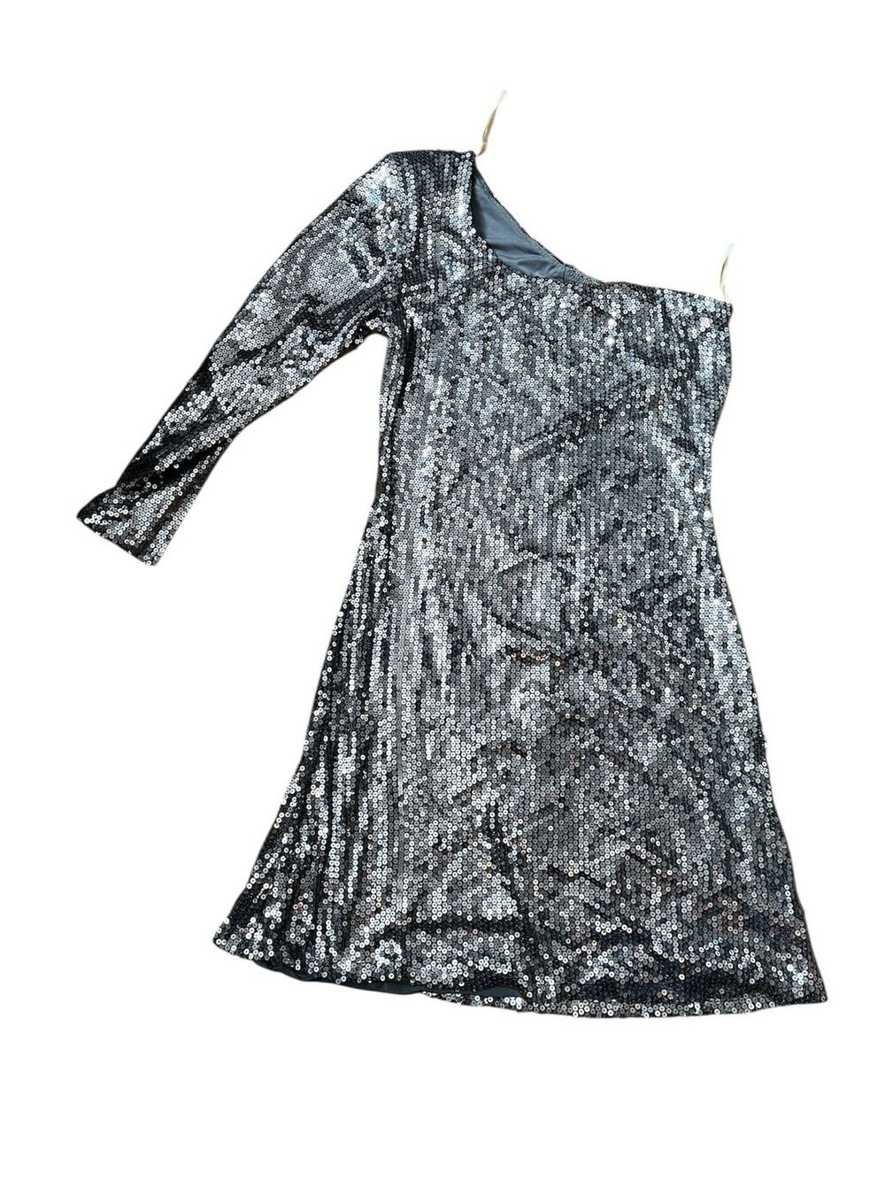 Fashionista Women’s Silver One-Shoulder Sequin Mini Dress L